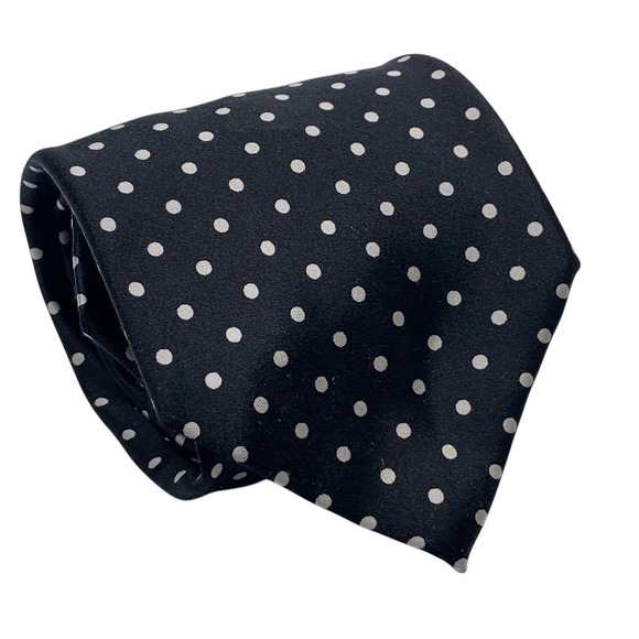 Brioni Men's Silk Tie Black White Polka Dot Designer Necktie Italy